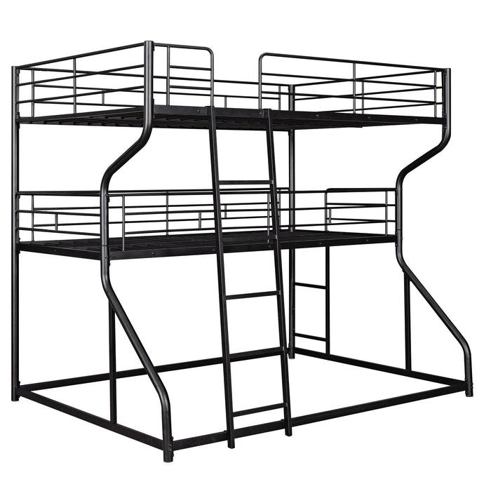 Full XL over Twin XL over Queen Triple Bunk Bed with Long and Short Ladder - In Black