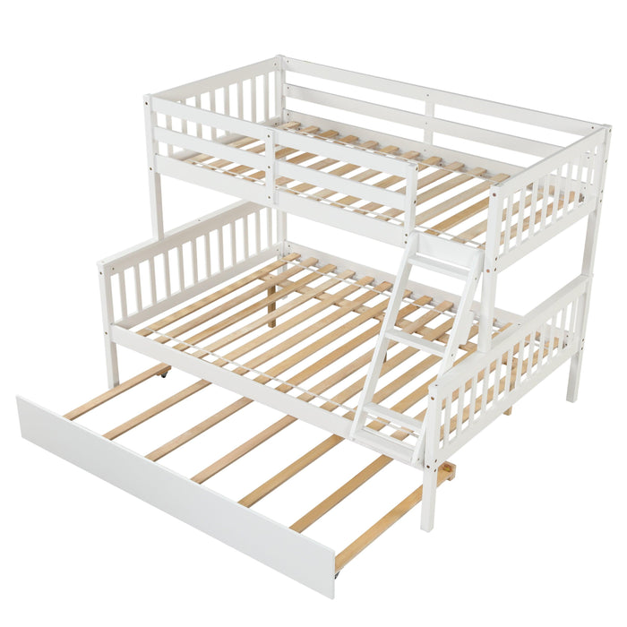 Twin over Full Convertible Bunk Bed with Lader, Safety Rails and Twin Size Trundle - White