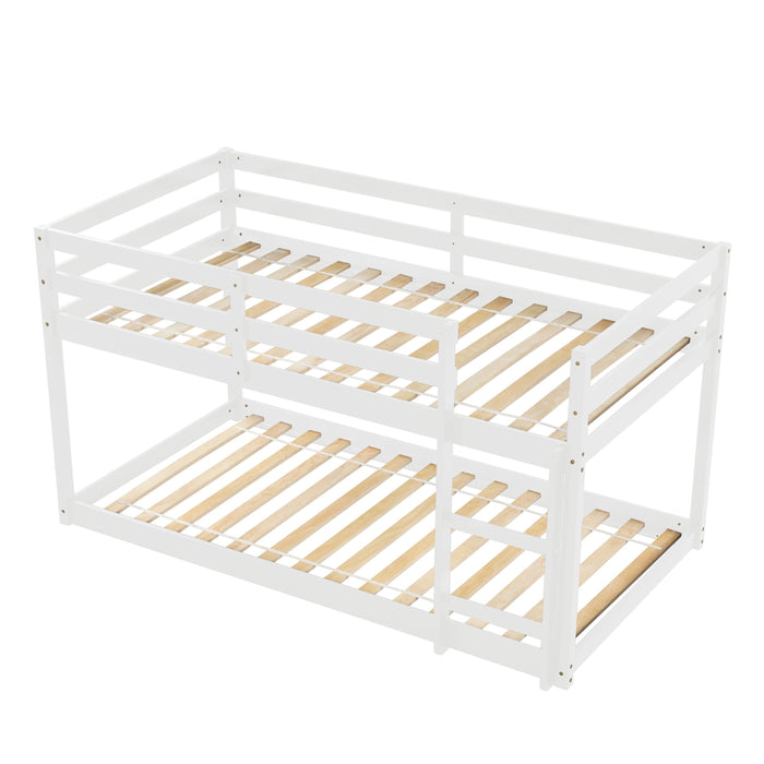 Twin over Twin Floor Bunk Bed with Ladder - White