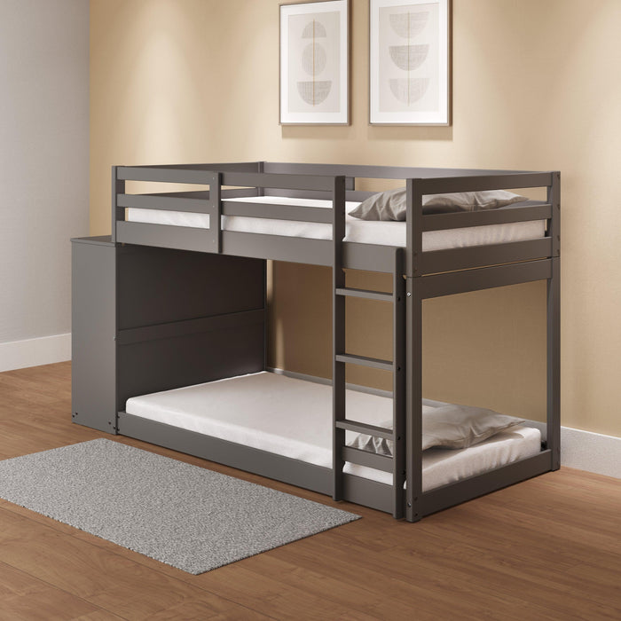 ACME Gaston Twin over Twin Low Bunk Bed with Cabinet - Gray Finish