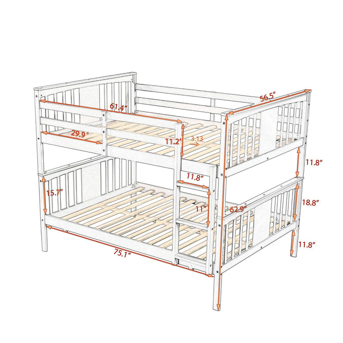 Full over Full Bunk Bed with Ladder - White