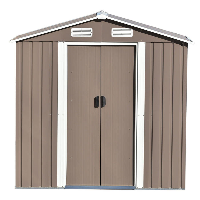 6ft x 4ft Outdoor Garden Metal Lean-to Shed with Lockable Door - Brown