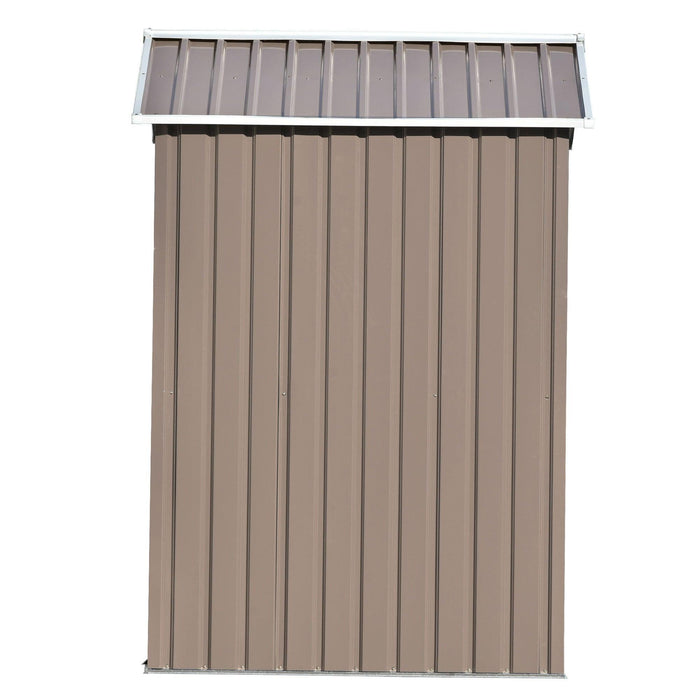 6ft x 4ft Outdoor Garden Metal Lean-to Shed with Lockable Door - Brown