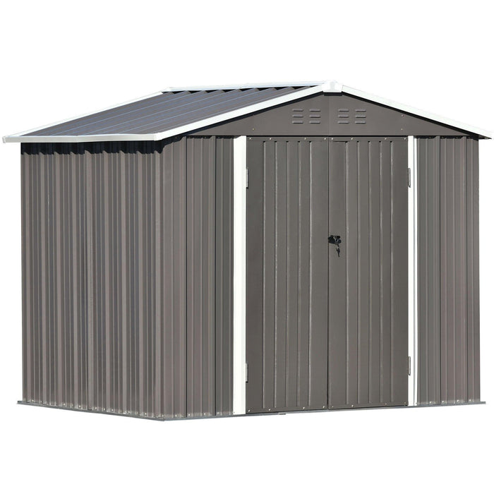 8ft x 6ft Outdoor Garden Metal Lean-to Shed with Lockable Doors - Gray