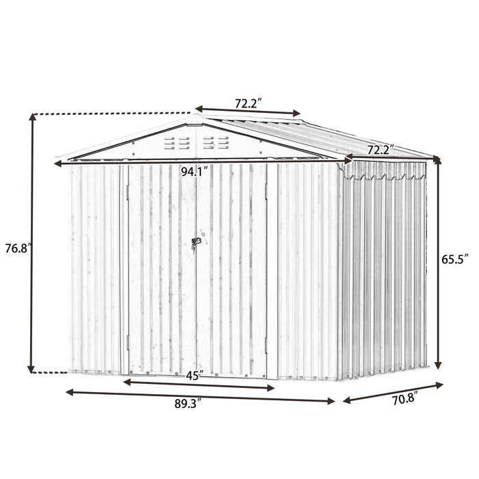 8ft x 6ft Outdoor Garden Metal Lean-to Shed with Lockable Doors - Gray