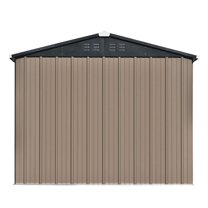 8ft x 6ft Outdoor Garden Metal Lean-to Shed with Lockable Doors - Brown