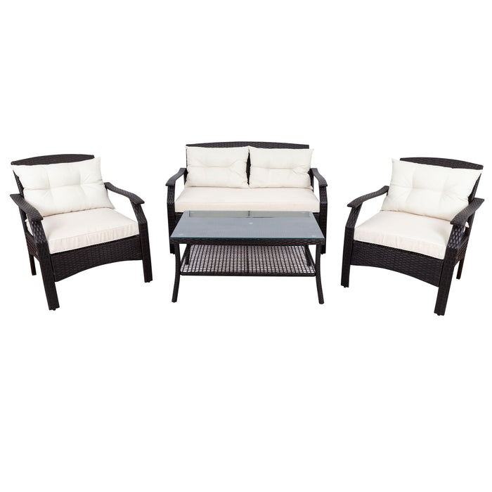 4 PCS Rattan Sofa Seating Group with Cushions, Outdoor Ratten sofa