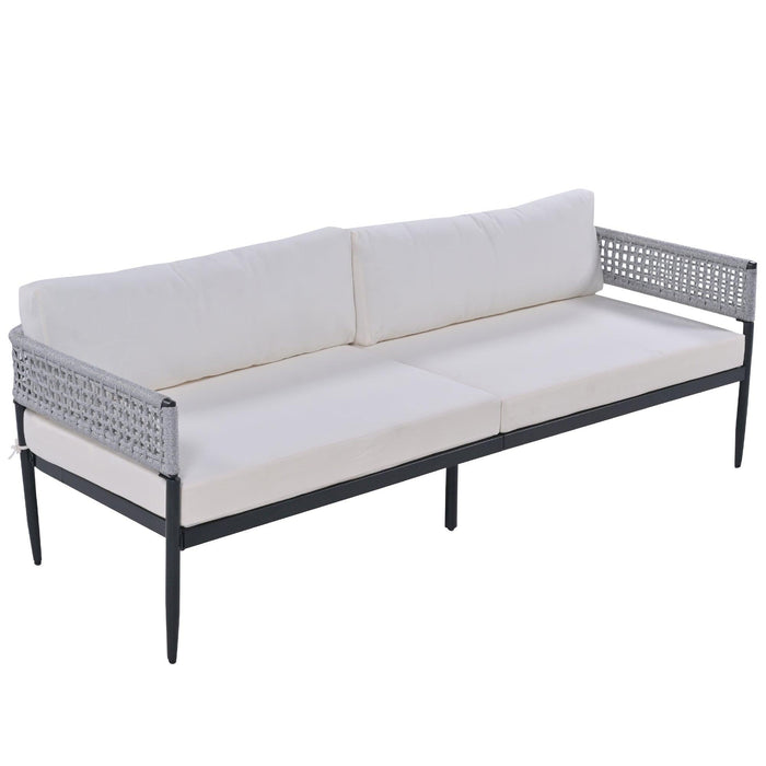 4 PCS Luxury Style Outdoor Seating Group with Beige Cushion And Woven Rope Styling