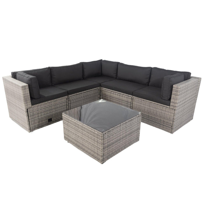 6 PCS PE Rattan sectional Outdoor Furniture Cushioned  Sofa Set with 3Storage Under Seat Grey