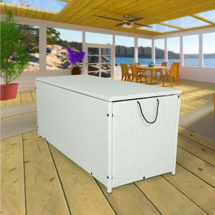 Outdoor 113 Gallon Cream White Rattan WickerStorage Wicker Lid