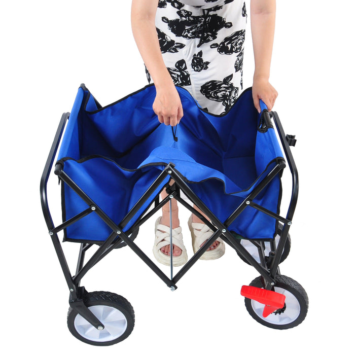 Blue Folding Utility Wagon Shopping Beach Cart