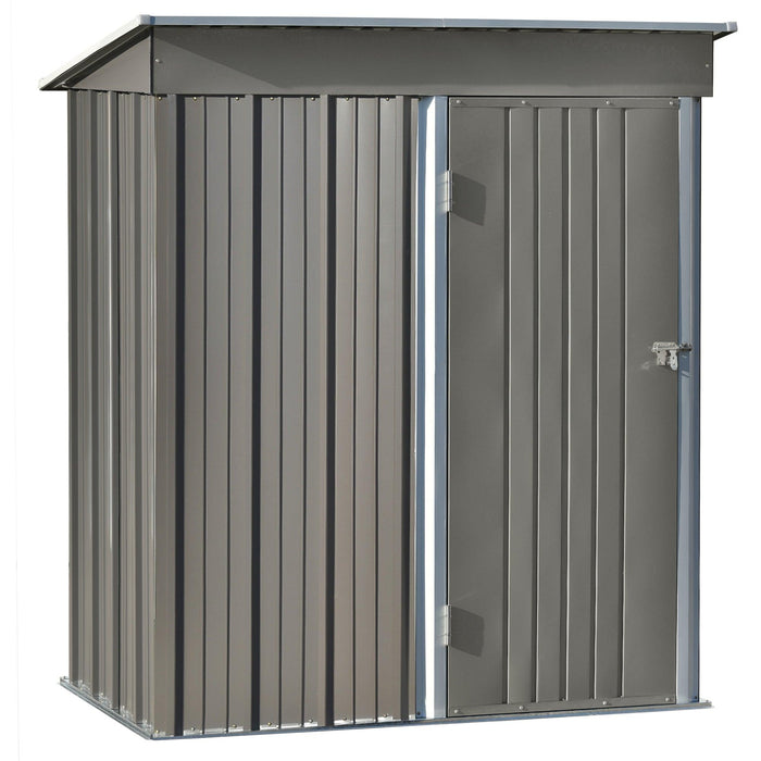 5ft x 3ft Outdoor Garden Metal Lean-to Shed with Metal Adjustable Shelf and Lockable Doors - Gray