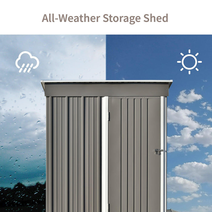 5ft x 3ft Outdoor Garden Metal Lean-to Shed with Lockable Door - Gray