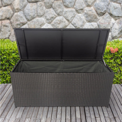 Outdoor 113 Gallon Black Rattan WickerStorage Wicker Lid image