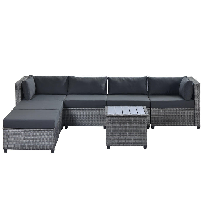 7 PCS Outdoor Rattan Sectional Seating Group with Gray Cushions