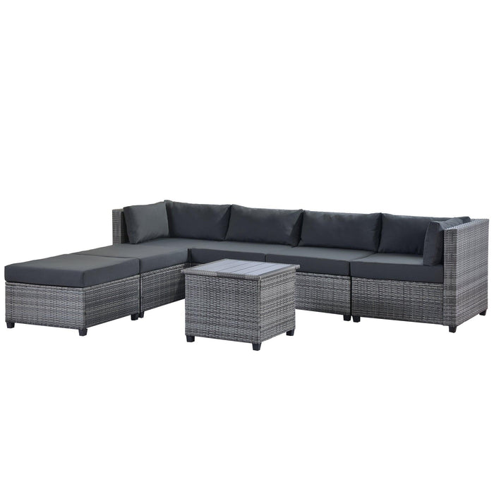 7 PCS Outdoor Rattan Sectional Seating Group with Gray Cushions