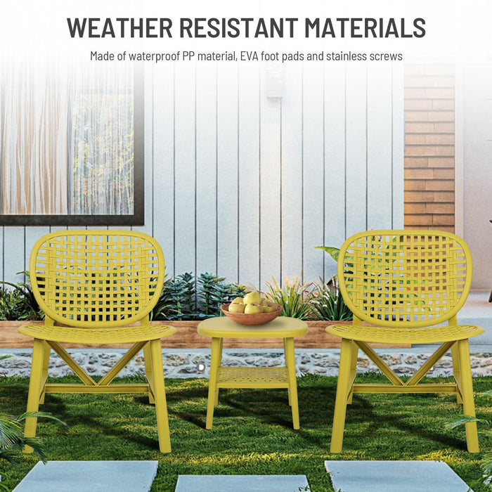 3 PCS Hollow Design Retro Outdoor Patio Tea Table and Chair Set - Yellow