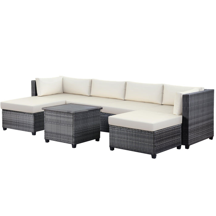 7 PCS Outdoor Rattan Sectional Seating Group with Beige Cushions