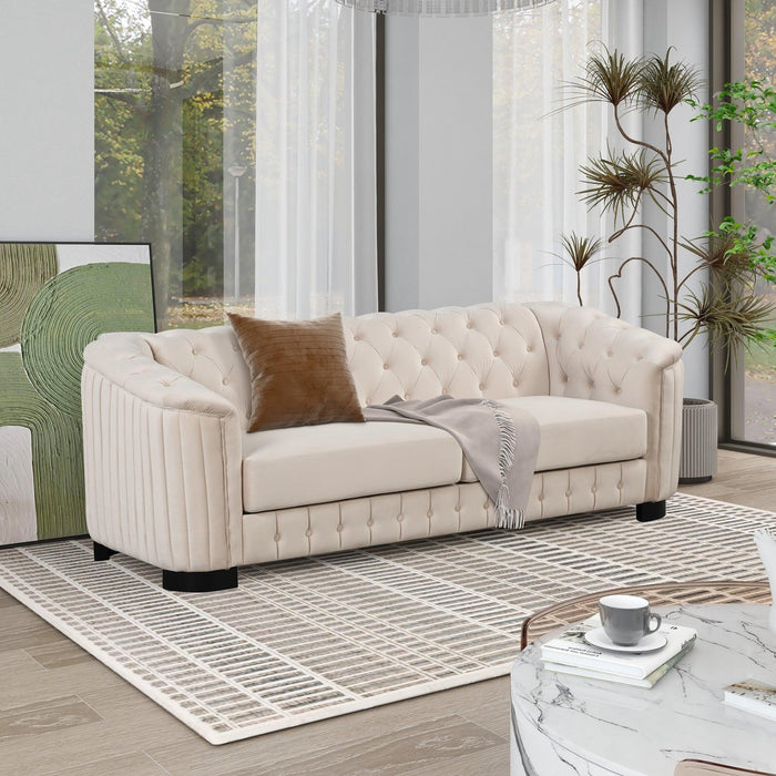 Modern 3-Piece Sofa Sets with Rubber Wood Legs,Velvet Upholstered Couches Sets Including Three Seat Sofa, Loveseat and Single Chair for Living Room Furniture Set,Beige