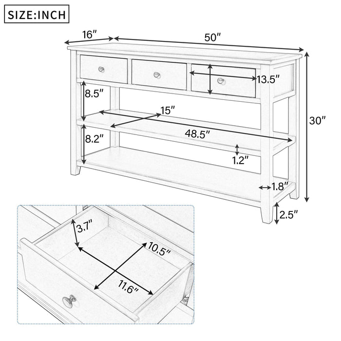 Retro Design Console Table with Two Open Shelves, Pine Solid Wood Frame and Legs for Living Room (Espresso)