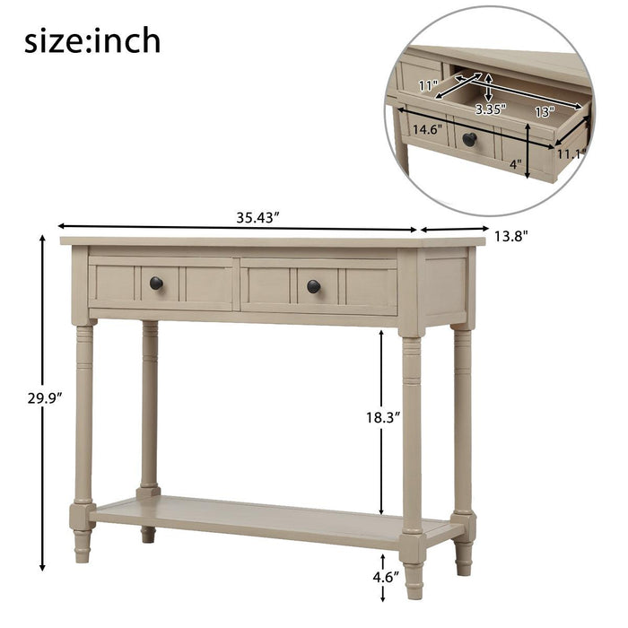 Daisy Series Console Table Traditional Design with Two Drawers and Bottom Shelf (Retro Grey)