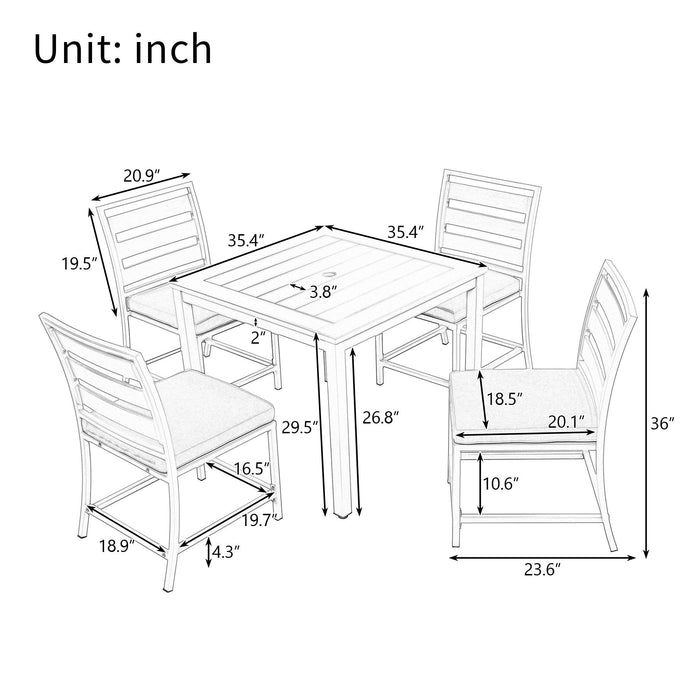 Outdoor four-person dining table and chairs are suitable for courtyards, balconies, lawns