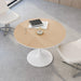 42"Modern Round Dining Table with Printed Wood Grain Table Top,Metal Base Dining Table, End Table Leisure Coffee Table image