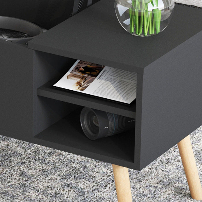 Coffee table, computer table, black, solid wood leg rest, largeStorage space, can be raised and lowered desktop