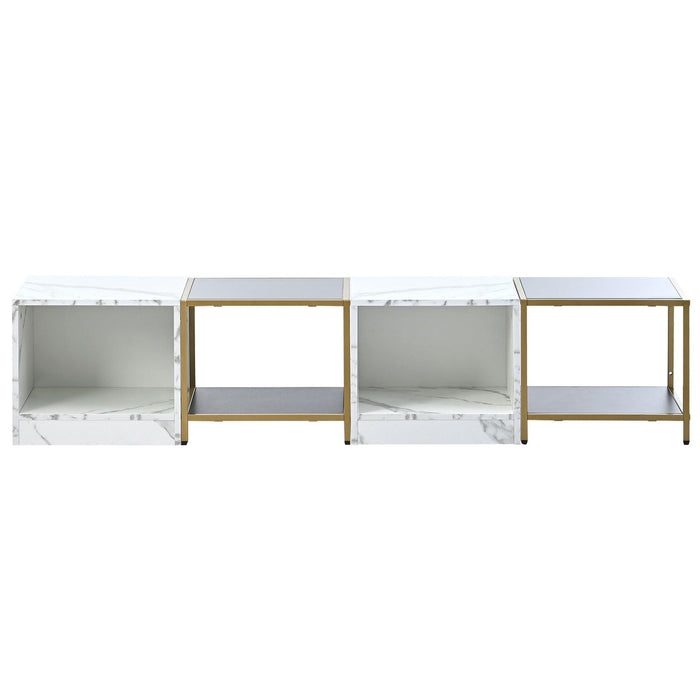 2-layerModern Coffee Table with Metal Frame, Cocktail Table with High Gloss White Marble Finish, Simply Assemble Square Corner Tables for Living Room, 31.5”x 31.5”