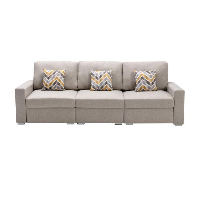 Nolan Beige Linen Fabric Sofa with Pillows and Interchangeable Legs