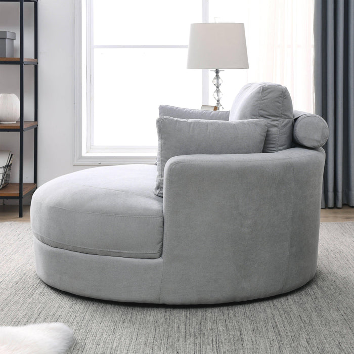Swivel Accent BarrelModern Grey Sofa Lounge Club Big Round Chair withStorage Ottoman Linen Fabric for Living Room Hotel with Pillows