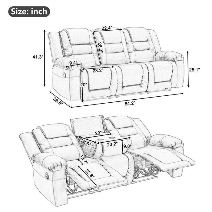 3 Pieces Recliner Sofa Sets,PU Leather Lounge Chair Loveseat Reclining Couch for Living Room,Black