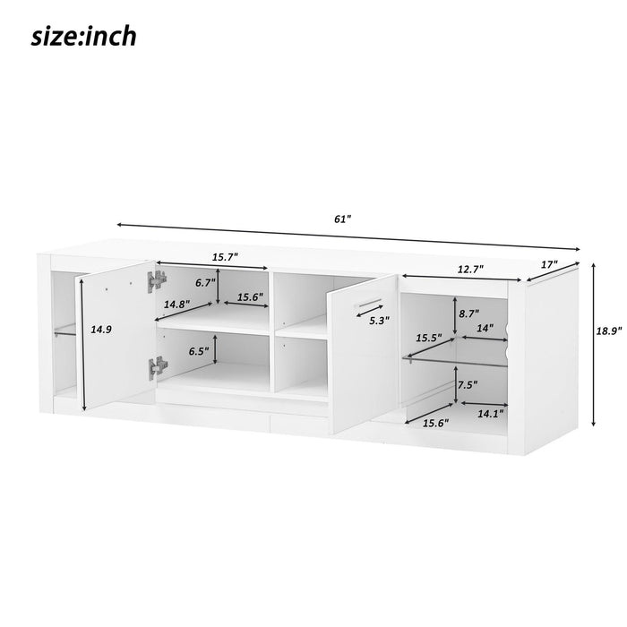 Modern TV Stand with 2 Tempered Glass Shelves, High Gloss Entertainment Center for TVs Up to 70”, Elegant TV Cabinet with LED Color Changing Lights for Living Room, White