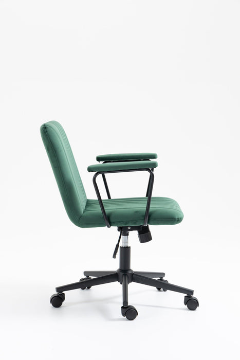 Mid-Back Desk Chair,Velvet Executive Swivel Office Chair with black Frame ,Swivel Arm Chair For Home Office(Green)