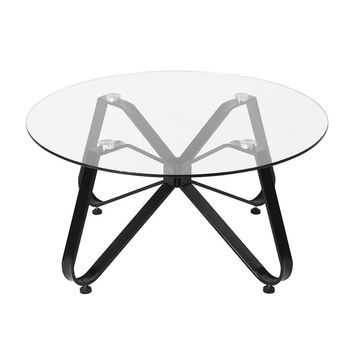 Round Coffee Table for Living Room, 31.5-inchModern Sofa Side End Table with Tempered Glass Top & Metal Legs, Accent Cocktail Tea Table, 31.5 x 31.5 x 15.6 inches, Black