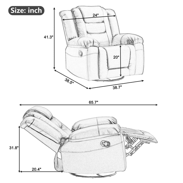 360° Swivel Rocker Recliner,Home Theater Seating Manual Recliner, PU Leather Reclining Chair for Living Room,Black