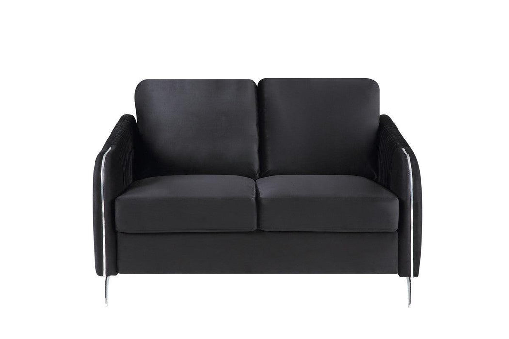 Hathaway Black Velvet Fabric Sofa Loveseat Living Room Set