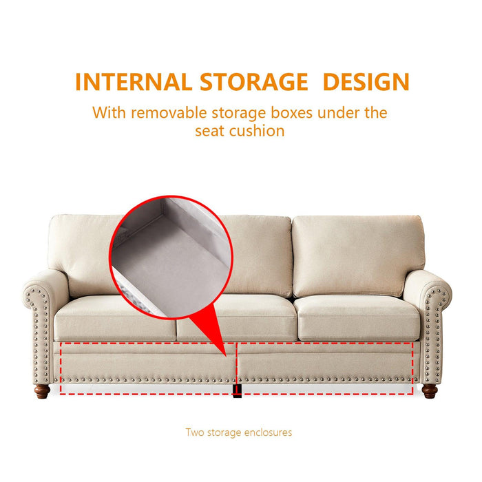 Linen Fabric Upholstery withStorage Sofa (Beige)