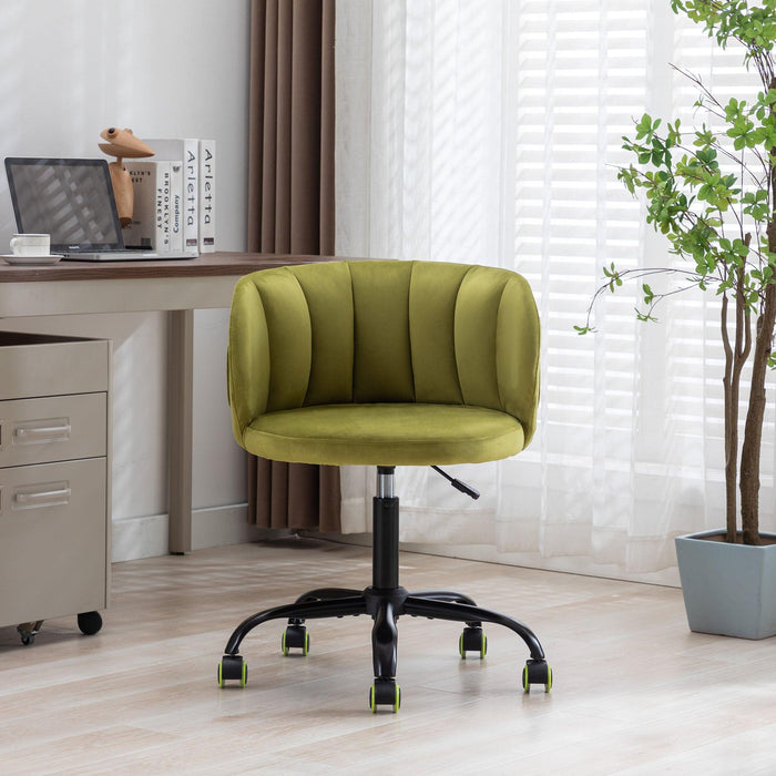 Zen Zone Velvet Leisure office chair, suitable for study and office, can adjust the height, can rotate 360 degrees, with pulley, Olive Green