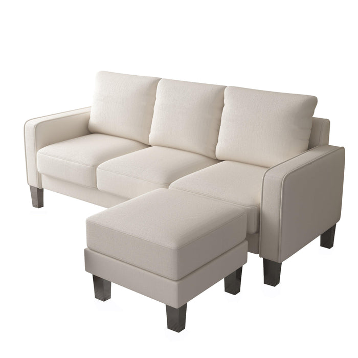 Modern Living Room Furniture L Shape Sofa with Ottoman in Beige Fabric