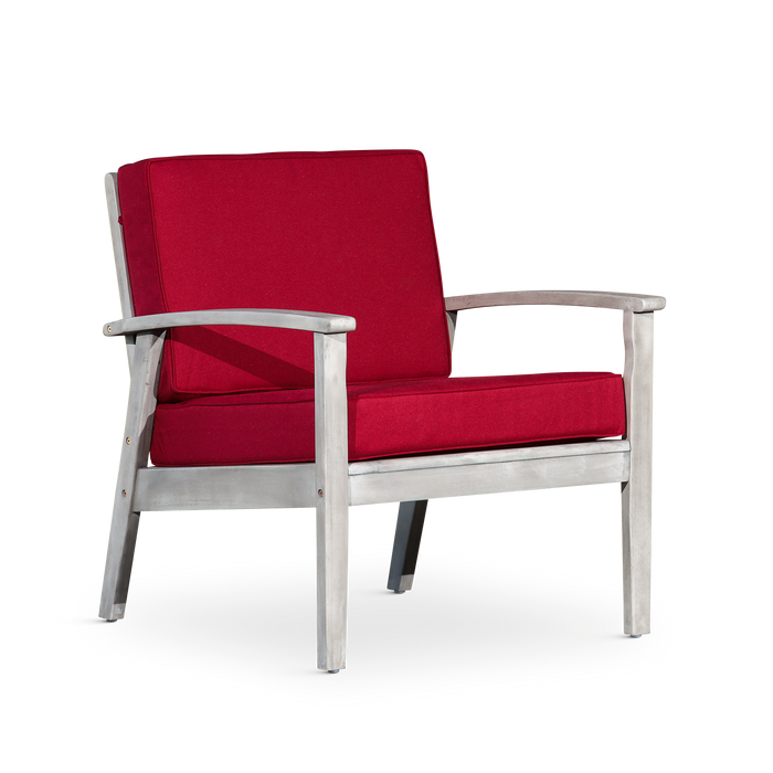 Deep Seat Eucalyptus Chair Silver Gray Finish, Burgundy Cushion image