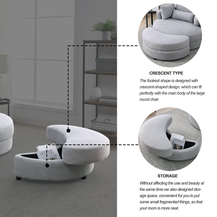 Swivel Accent BarrelModern Grey Sofa Lounge Club Big Round Chair withStorage Ottoman Linen Fabric for Living Room Hotel with Pillows