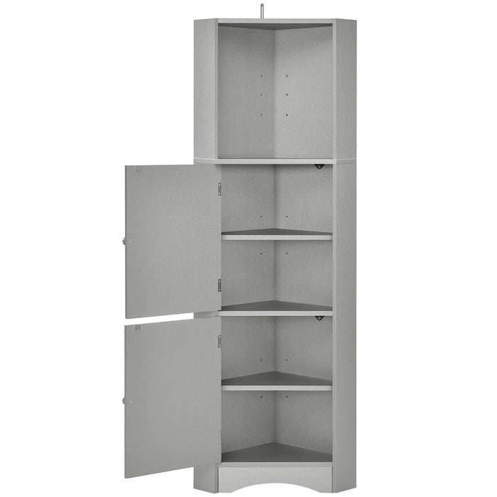 Tall Bathroom Corner Cabinet, FreestandingStorage Cabinet with Doors and Adjustable Shelves, MDF Board, Gray