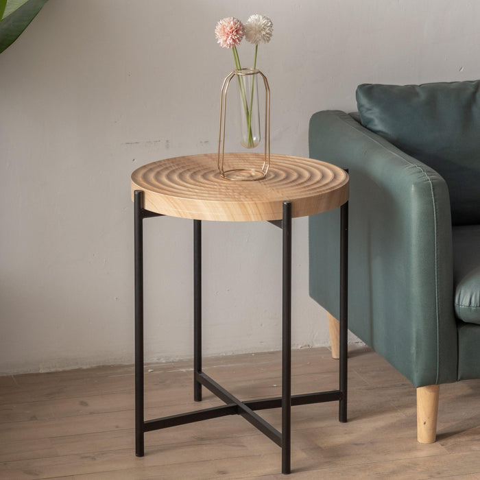 20.47"Modern  Thread Design Round Coffee Table ,  MDF  Table Top with Cross Legs Metal Base