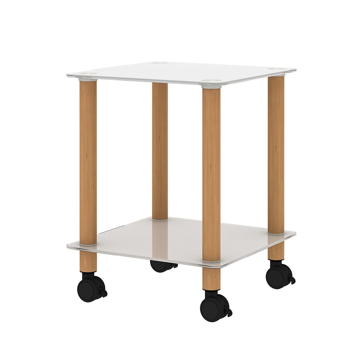 2-Piece White+Oak Side Table , 2-Tier Space End Table ,Modern Night Stand, Sofa table, Side Table withStorage Shelve