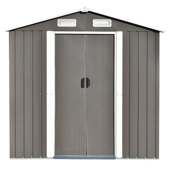 Patio 6ft x4ft Bike Shed Garden Shed, MetalStorage Shed with Lockable Door, Tool Cabinet with Vents and Foundation for Backyard, Lawn, Garden, Gray