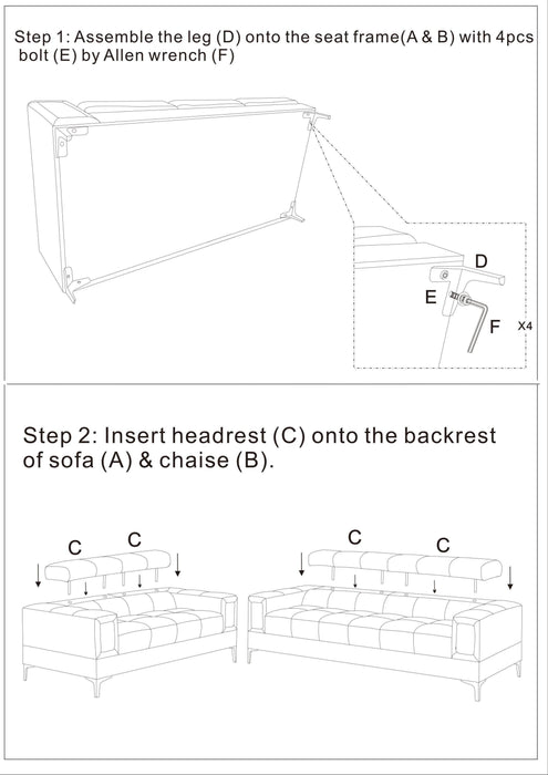 Black Faux Leather Living Room 2pc Sofa set Sofa And Loveseat Furniture Couch Unique Design Metal Legs Adjustable Headrest