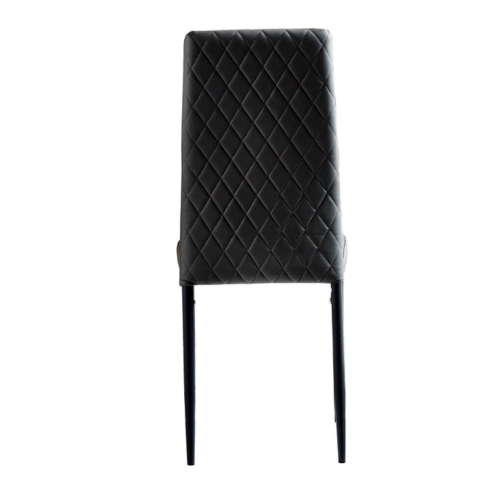 BlackModern minimalist dining chair fireproof leather sprayed metal pipe diamond grid pattern restaurant home conference chair set of 6