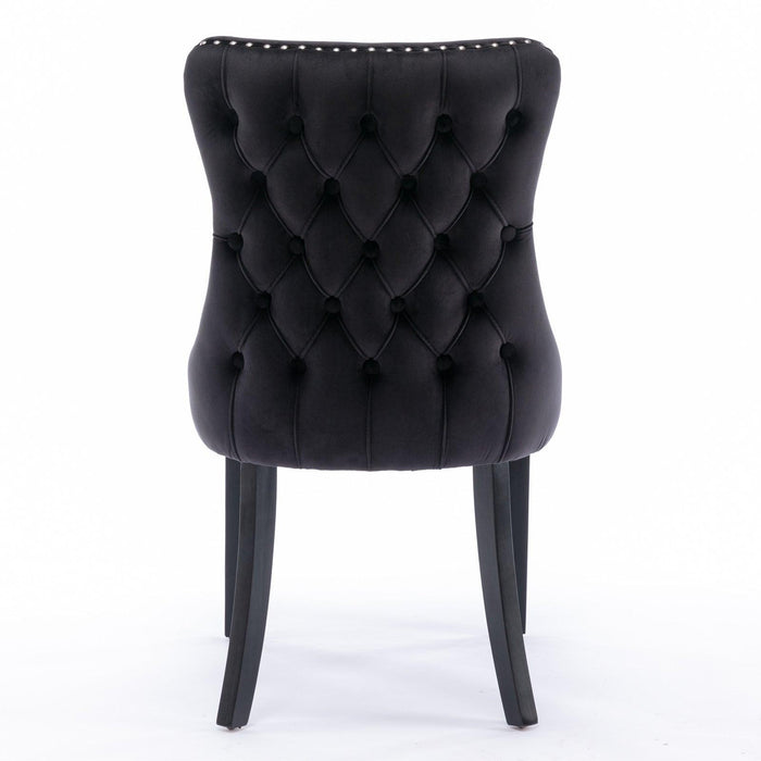 Upholstered Wing-Back Dining Chair with Backstitching Nailhead Trim and Solid Wood Legs,Set of 2, Black,8809BK, KD