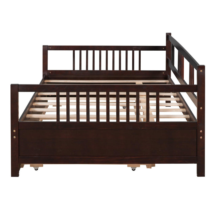 Full Size Daybed Wood Bed with Twin Size Trundle,Espresso